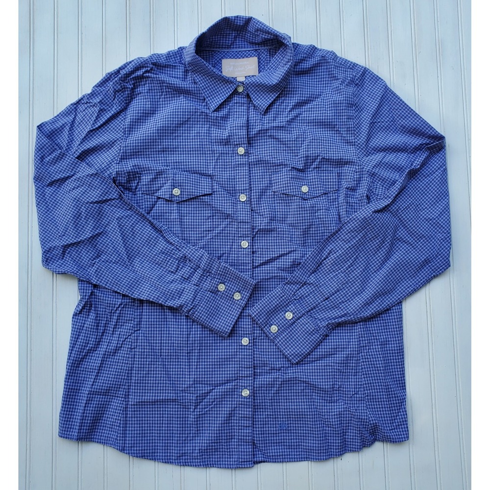 Banana Republic Soft Wash Shirt Mens XL Blue Plaid‎ Cotton Button Down Pocket